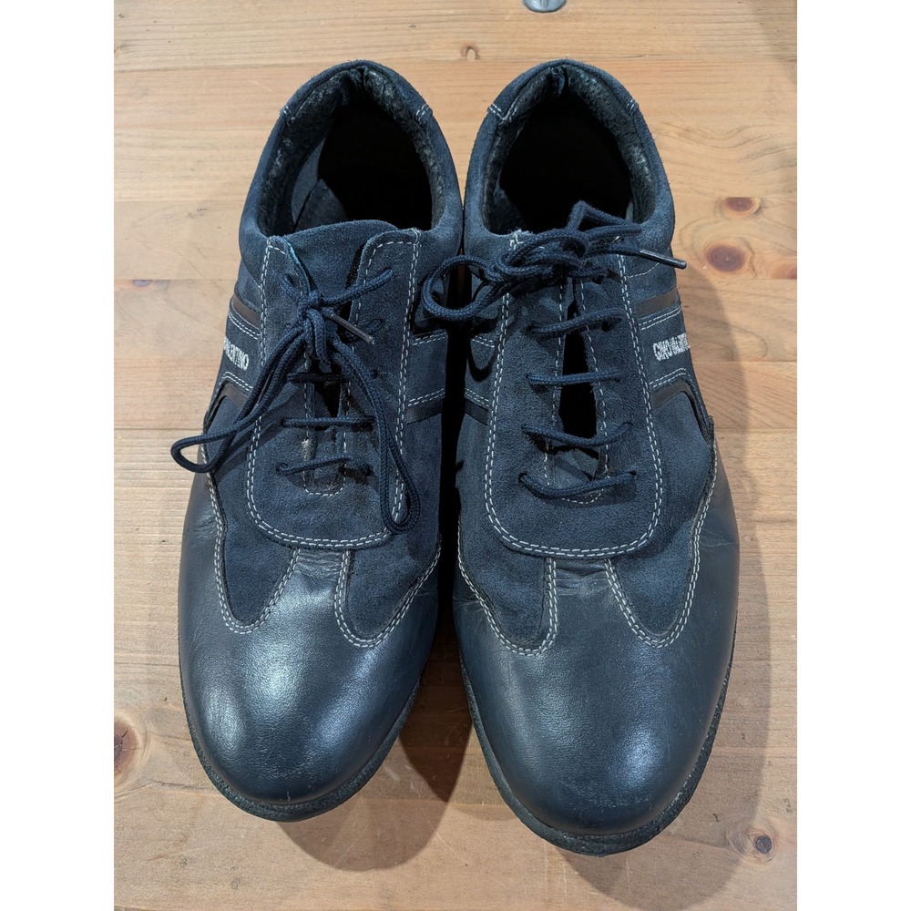 Gino Valentino Mens Navy Blue Leather Suede Contrast Stitch Lace Up Sneakers